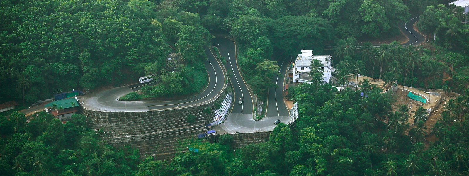 Beautiful landscape and winding road from Lakkidi viewpoint in Wayanad