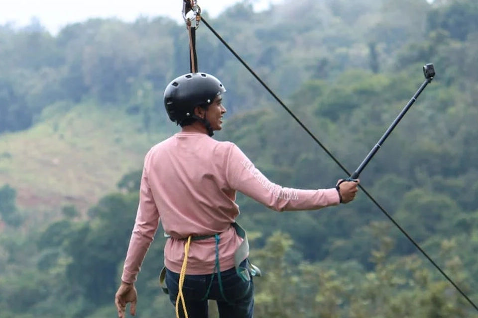 Zipline setup at Wayanad resort offering outdoor fun